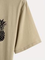 Camiseta 100% algodón con estampado de piña para hombre, camiseta informal de manga corta con cuello redondo, ropa de hombre para exteriores - details 2