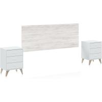 Pack Cabecero y 2 Mesitas de Noche, Dormitorio Doble, Dormitorio Completo, Modelo Iconic, Acabado en Blanco Artik y Blanco Velho - details 3