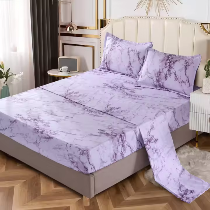 Juego de Ropa de Cama de Mármol 4 Sábanas Bajadoras de 90g (1 Sábana Encimera + 1 Sábana Bajadora + 2 Fundas de Almohada) - 1