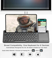 Teclado inalámbrico ergonómico con soporte para teléfono y panel táctil, Dual, Bluetooth, recargable, para iOS/Android/Win - details 1