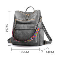 Mochila Retro de cuero PU para mujer, bolso de hombro de gran capacidad con cremallera y correa ajustable - details 2