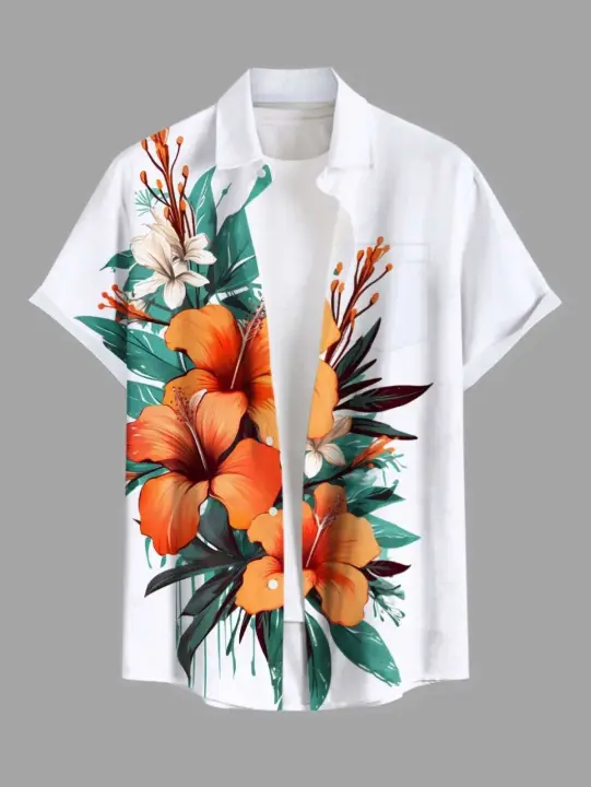 Camisa de manga corta con botones para vacaciones en la playa hawaiana con estampado 3D de verano grande para hombre, camisa informal para hombre - 1