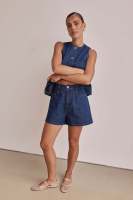2025 primavera y verano nueva estación independiente de Amazon moda europea y americana cintura sin mangas cintura alta pantalones cortos sueltos conjunto de mezclilla - details 7