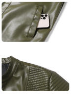 Chaqueta de cuero con cuello alto para hombre, Tops Retro a prueba de viento a la moda, abrigos informales transpirables y cómodos, color sólido, otoño e invierno - details 5