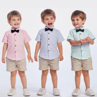 Camisa de manga corta de algodón con cuello vuelto a rayas para niños, estilo coreano, ropa de verano 2025 - details 0
