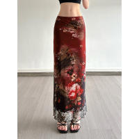 BUNO-faldas de malla florales Vintage para mujer, faldas largas rectas ajustadas de estilo chino de cintura media, ropa de calle de moda de verano 2025 - details 3