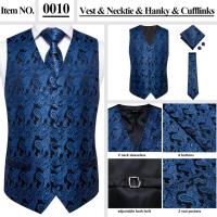 Chaleco ajustado, corbata, bolsillo, gemelos cuadrados, chaleco de seda para hombre, conjunto de corbata para traje, vestido, chalecos florales de cachemira de boda, regalo - details 11
