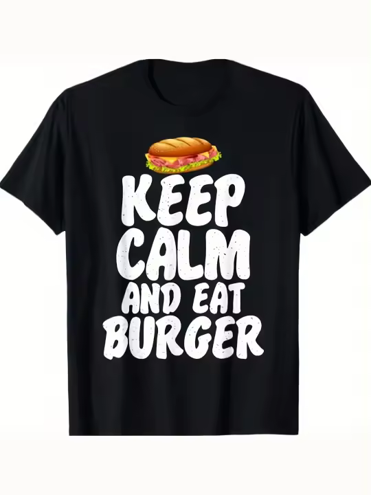 Hamburguesa Hamburguesa Mantén la calma y come hamburguesa Camiseta de comida rápida Regalo para papá Manga corta con cuello redondo suave y cómodo - 230 g - 1