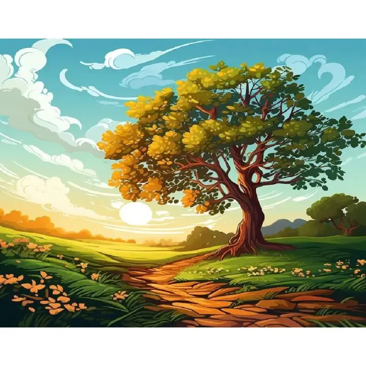 Ruopoty-pintura por números para adultos, árbol con Marco, imagen por números, paisaje, manualidades DIY, decoración del hogar - 1