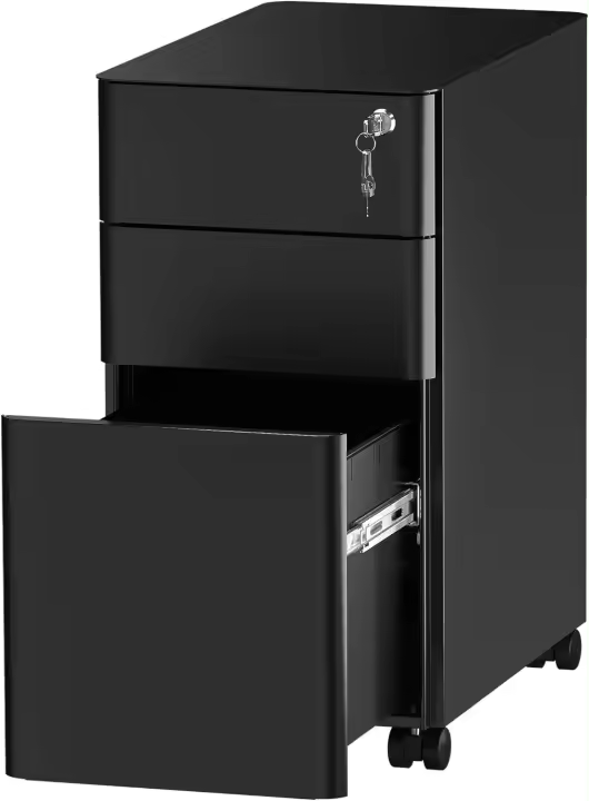 Cajónera de Oficina de Metal con 3 Cajones Armario Archivador con Ruedas - 1