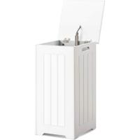 Cesto para la ropa sucia con tapa, de madera, color blanco, para dormitorio, baño - details 5