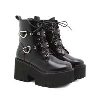 Botines de mujer de estilo gótico de nuevo diseño 2024, zapatos de Tacón de Cuña de invierno de talla grande con altura de plataforma aumentada, cremallera - details 0