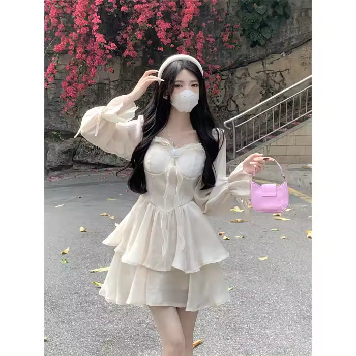 Elegante Vestido Blanco de Verano para Mujeres Sin Correas, Aromático, Estilo de Princesa de Hadas - 1