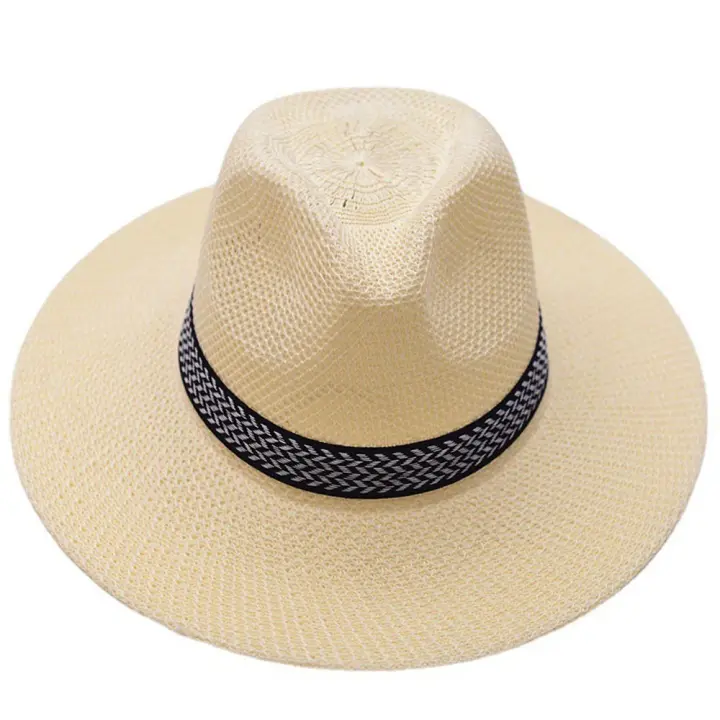 Sombrero de paja para hombre de mediana edad, gorra de cubo, estilo bohemio, Color sólido, Panamá - 1