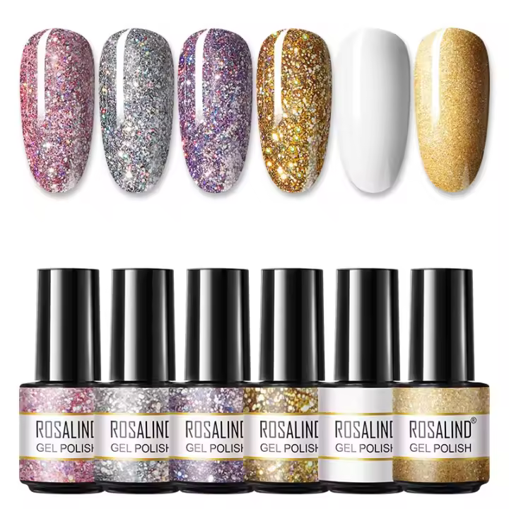 ROSALIND-Juego de esmaltes en Gel para uñas, conjunto de 6 piezas, purpurina, mezcla de colores, para manicura semipermanente, UV, Gellak - 1