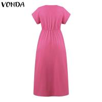 VONDA, vestido con volantes para mujer, verano 2025, vestido veraniego de Color sólido, Vestidos de playa con cuello en V, bata holgada informal bohemia de gran tamaño - details 8