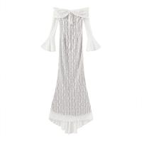 Elegante Vestido Largo de Polyester y Seda Diseño Ajustado Blanco con Hombros Descubiertos - details 14