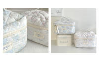 rose quilted makeup bag  Large Travel Quilted Makeup Bag for Women, Floral Cotton Cosmetic Bag