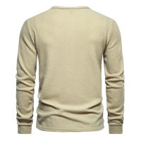 Camiseta de manga larga Henley para hombre, camisa básica transpirable con botones, informal, Color sólido, otoño - details 12