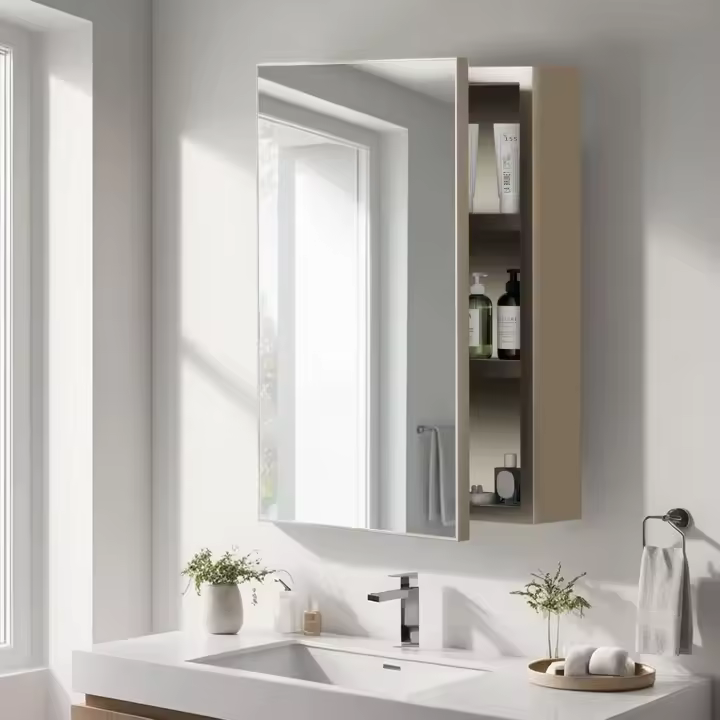 Baño con Espejo Armario de Pared con 1 Puertas, Iluminación Ajustable, Tamaño 56x40x13cm Negro - 1