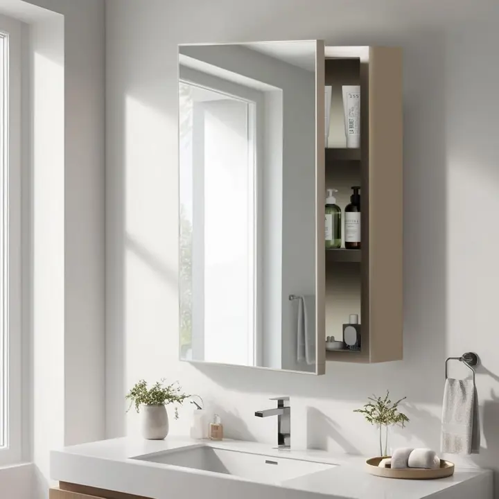 Baño con Espejo Armario de Pared con 1 Puertas, Iluminación Ajustable, Tamaño 56x40x13cm Negro - 1