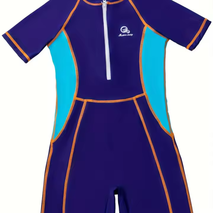 Traje de baño de una pieza con cremallera frontal y bloques de color para niños, para surf, natación y buceo - 1