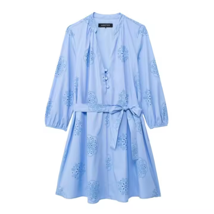 Ropa de mujer europea y americana, vestido de manga larga de popelina bordada con pegamento de presión francesa 2492058 - 1