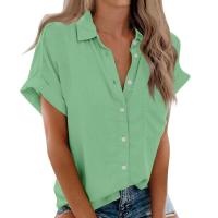 Blusa lisa de manga corta para mujer, camisa informal de un solo pecho, de moda - details 1