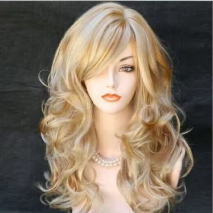 Accesorios para el cabello esponjoso para mujer, Cosplay sintético Natural, flequillo inclinado, peluca resistente al calor, peluca ondulada marrón, pelo largo y rizado - 1
