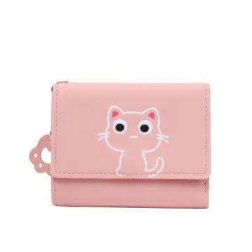 GGUFAY - Cartera Para Mujer/Niña Con Diseño De Gatito, Piel PU, 7 Ranuras Para Tarjetas + Ventana DNI - Color Verde Claro