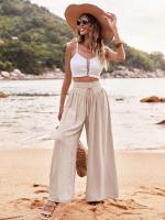 Pantalones de Pierna Ancha y Cintura Elástica para Mujer Ropa de Moda Primavera-Verano - details 1
