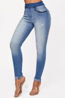Pantalones vaqueros elásticos de cintura alta para mujer, jeans ajustados degradados, pantalones de pies pequeños - details 5