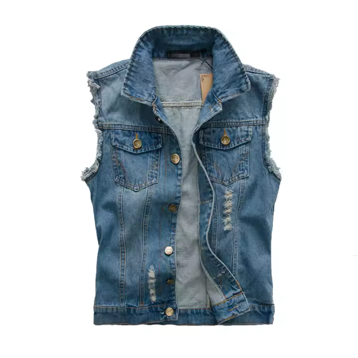 Chaleco vaquero de algodón de moda retro primavera-verano para hombre con correas, sin mangas, tela a máquina - 1