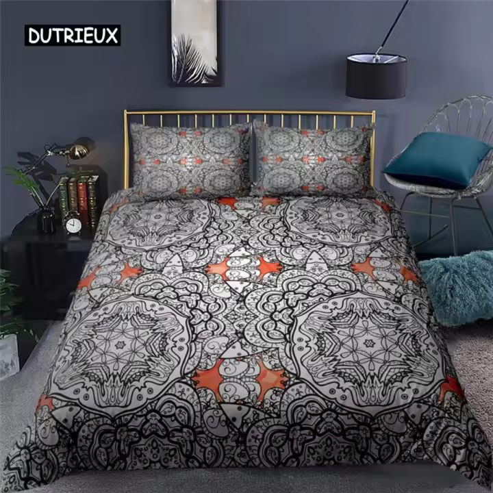 Juego de Ropa de Cama Bohemia Étnica Funda de Edredón Mandala Geométrico Retro - 1