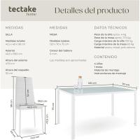 Juego de Comedor de Acero Mesa de Cristal Seguridad, 4 Sillas, Estructura de Acero, Cubiertas de Cuero Sintético Blanco - details 5
