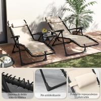 Set de 2 Tumbonas Jardín Exterior Plegables con Mesa Auxiliar Portavasos Tumbonas de Gravedad Cero con Respaldo Ajustable Reposabrazos Extraíble para Patio Piscina Terraza Exterior Beige - details 7