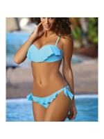 Bañador de banda con volantes negros para mujer, traje de baño femenino de realce, conjunto de Bikini con sujetador y Copa, traje de baño de corte alto azul de Color sólido 2023 - details 4