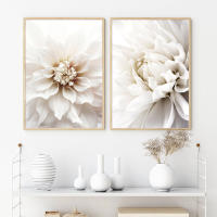 Póster de Rosa Blanca Dahlia Romántico con Hoja de Palma para Decoración de Hogar y Dormitorio Pintura en Lienzo de JUBEER - details 3