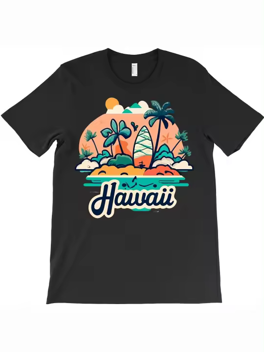 Camiseta con ilustración tropical hawaiana, regalo para papá, manga corta con cuello redondo suave y cómoda - 1