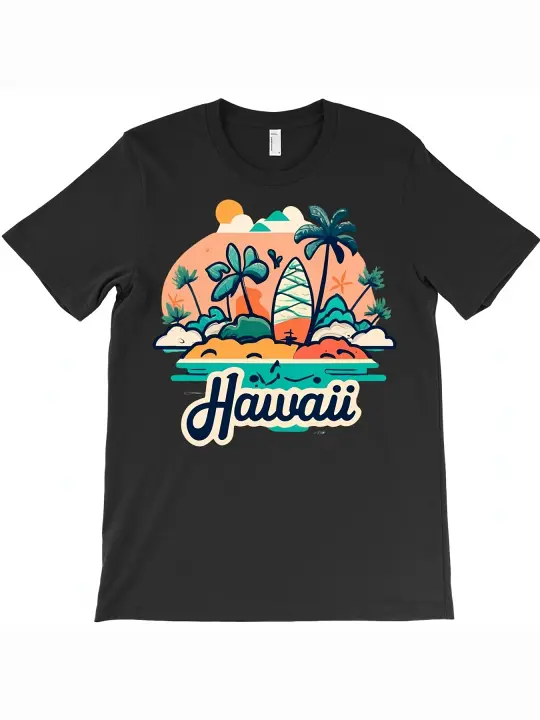Camiseta con ilustración tropical hawaiana, regalo para papá, manga corta con cuello redondo suave y cómoda - 1