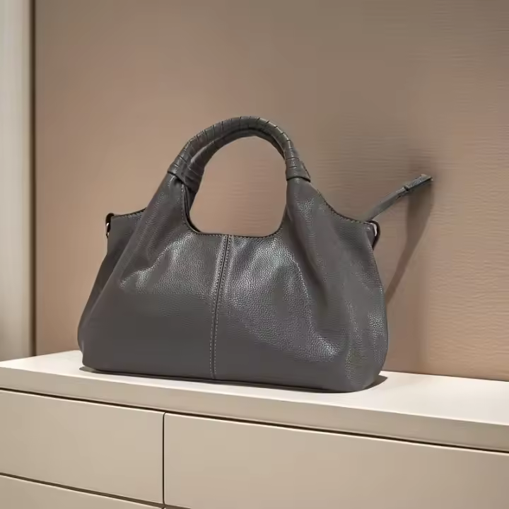 Bolso de mano elegante para mujer, bolso informal de gran capacidad con correa ajustable, color sólido, cierre de cremallera, forro de poliéster, borde pintado, versátil para los desplazamientos diarios, negro/marrón - 1