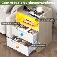 Mesitas de Noche con luces LED y Estación de Carga (2 Tomas AC, 2 Puertos USB) Mesita de Noche Blanca Mesas Auxiliares con 1 compartimento abierto y 2 cajones para Dormitorio Salón - details 40
