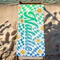 Toalla de piscina con monograma personalizado con nombre de rejilla de margaritas personalizada, playa exclusiva para niños, toalla de picnic de regalo de vacaciones - details 1