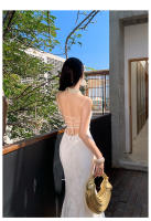 2025 vestido de vacaciones blanco marfil de noche elegante de estilo francés de gama alta falda camisola adelgazante ajustada - details 14