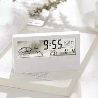 Reloj Despertador Eléctrico de Escritorio LCD Moderno Blanco, Calendario, Temperatura Digital, Operado por Batería - details 7