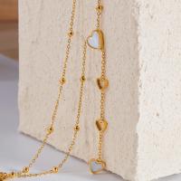 Elegante collar con borlas y colgante de corazón – Cadena de clavícula de nácar de acero inoxidable para mujer - details 1