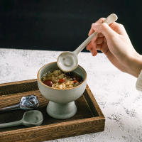 Cuchara de café de cerámica resistente al calor mango largo retro de estilo japonés condimento de arcilla cuchara agitadora al por mayor cerámica gruesa hecha a mano ins viento pequeño - details 2