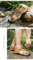 Sandalias cómodas de verano para hombre, zapatos informales de playa y exterior, antideslizantes, de tacón plano, de cuero - details 11