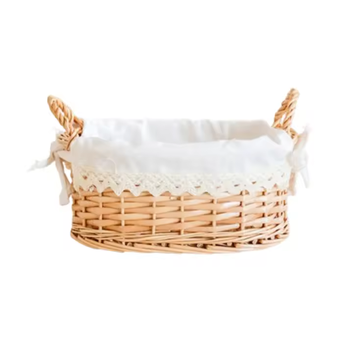 Cesta tejida de escritorio Bohemia, hecha a mano, con mango de dos caras, contenedor de fruta de mesa, forro de tela tejido a mano - 1