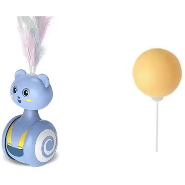 Juguete de columpio de vaso para gato, coche de equilibrio divertido, juguete interactivo para gatito con bola de plumas, azul - 1